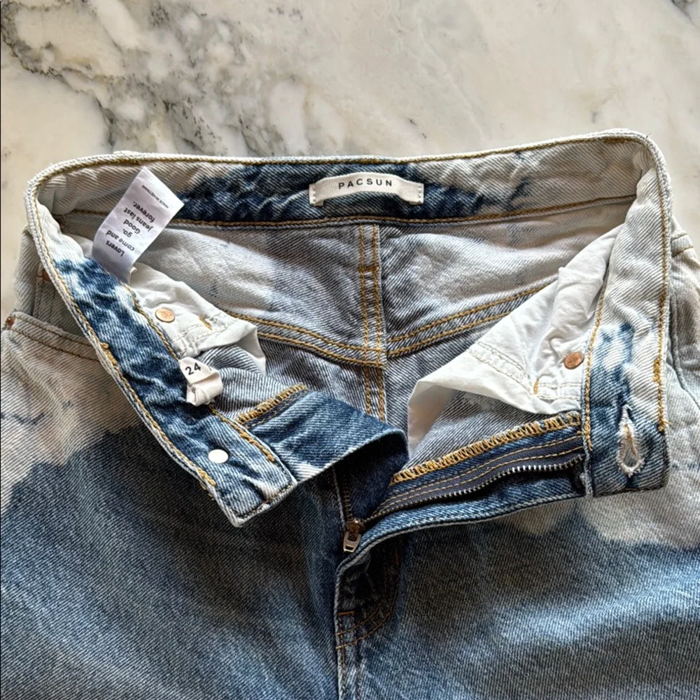 PacSun Blue & White Straight Leg Tie Dye Jeans Women’s size 24 - Picture 10 of 13